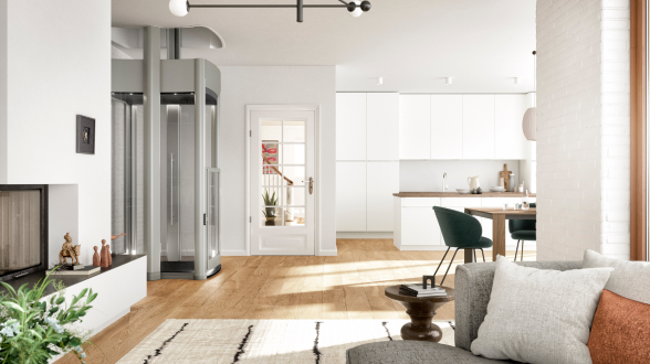Homelifte im zeitlosen Design Lifton Homelift in Wohn- und Essbereich mit Förderung