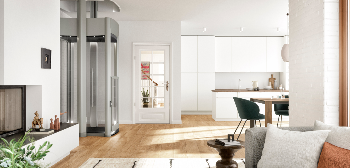 Lifton Homelifte: kompakt und flexibel Homelift im offenen Wohn-Ess-Bereich