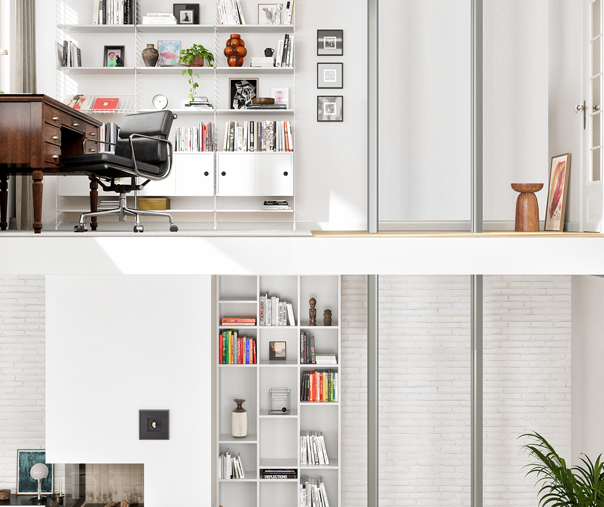 Darstellung von zwei Etagen: Homelift verbindet Wohnbereich mit Büro